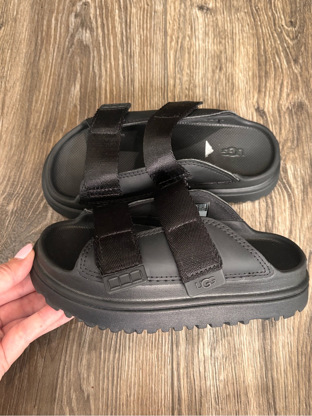 UGG Kids Black Double-Strap Slide Sandals
